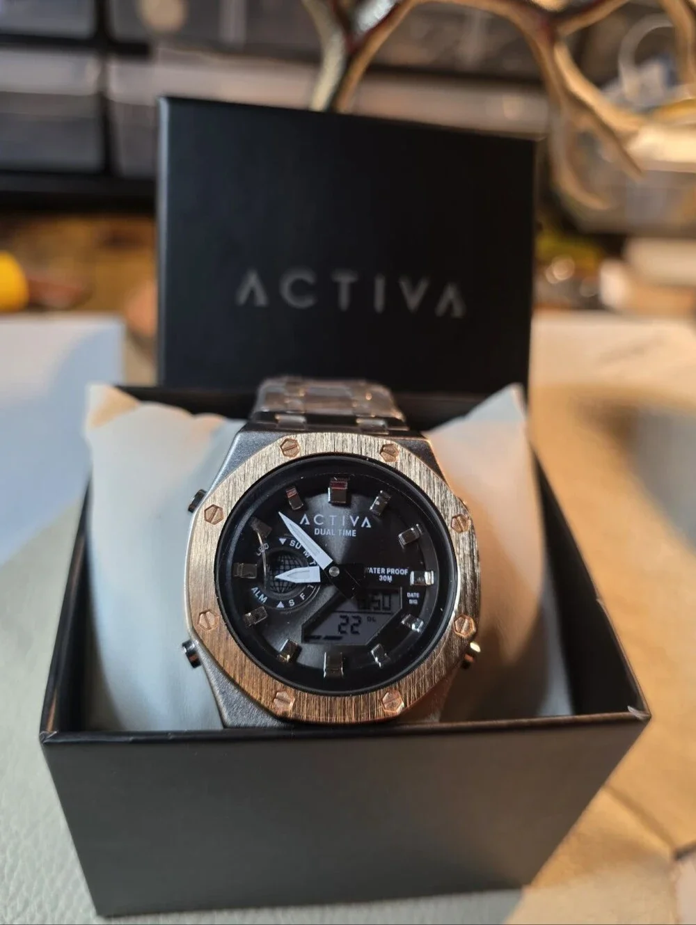 ACTIVA Dual Time Men's Watch / Gray Sunburst Dial / NEW